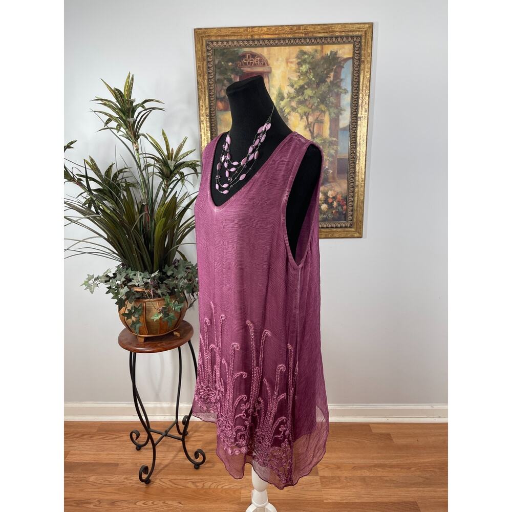 Soft Surroundings Tunic Top Womens Large Mauve Purple Crinkle100% Silk Romantic - Picture 4 of 7